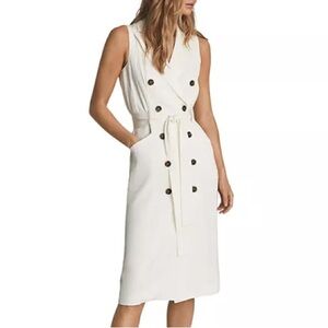 Reiss White Sheath Midi Dress V-Neck Sleeveless